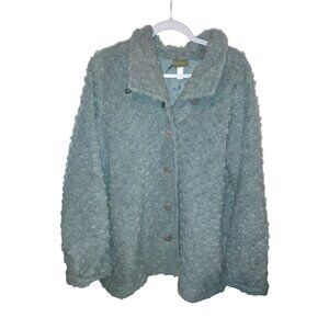 MARALYCE FERREE Vintage Button Up Coat Gray Swiss Dot Size Large Made in USA